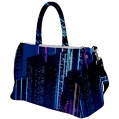 Night Music The City Neon Background Synth Retrowave Duffel Travel Bag by uniart180623