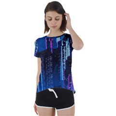 Night Music The City Neon Background Synth Retrowave Short Sleeve Open Back Tee by uniart180623