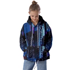 Night Music The City Neon Background Synth Retrowave Kids  Oversized Hoodie by uniart180623