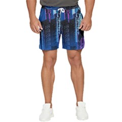 Night Music The City Neon Background Synth Retrowave Men s Runner Shorts by uniart180623