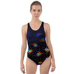 Rainbows Pixel Pattern Cut-out Back One Piece Swimsuit by uniart180623