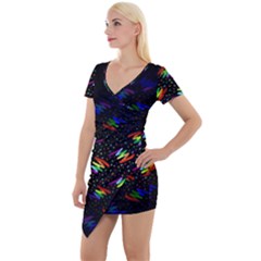 Rainbows Pixel Pattern Short Sleeve Asymmetric Mini Dress by uniart180623