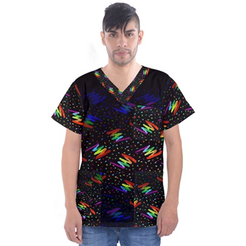 Rainbows Pixel Pattern Men s V-neck Scrub Top by uniart180623