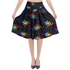 Rainbows Pixel Pattern Flared Midi Skirt by uniart180623