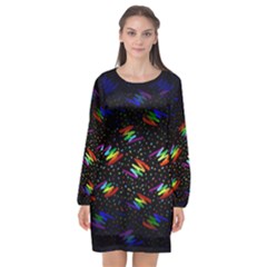 Rainbows Pixel Pattern Long Sleeve Chiffon Shift Dress  by uniart180623