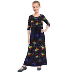 Rainbows Pixel Pattern Kids  Quarter Sleeve Maxi Dress by uniart180623