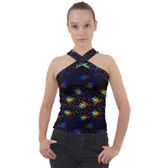 Rainbows Pixel Pattern Cross Neck Velour Top by uniart180623