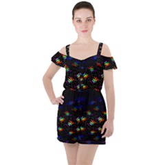 Rainbows Pixel Pattern Ruffle Cut Out Chiffon Playsuit by uniart180623