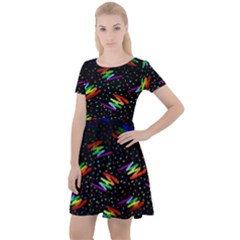 Rainbows Pixel Pattern Cap Sleeve Velour Dress  by uniart180623