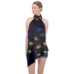 Rainbows Pixel Pattern Halter Asymmetric Satin Top by uniart180623