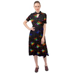 Rainbows Pixel Pattern Keyhole Neckline Chiffon Dress by uniart180623