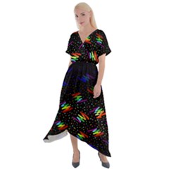 Rainbows Pixel Pattern Cross Front Sharkbite Hem Maxi Dress by uniart180623