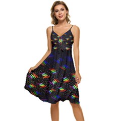 Rainbows Pixel Pattern Sleeveless Tie Front Chiffon Dress