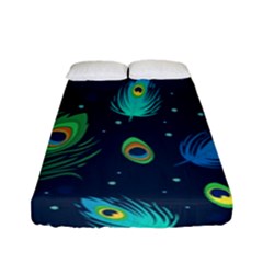 Blue Background Pattern Feather Peacock Fitted Sheet (full/ Double Size) by uniart180623