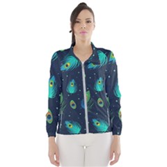 Blue Background Pattern Feather Peacock Women s Windbreaker by uniart180623