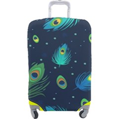 Blue Background Pattern Feather Peacock Luggage Cover (large) by uniart180623