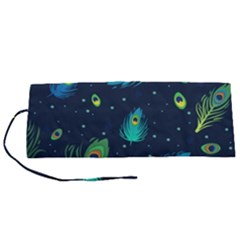 Blue Background Pattern Feather Peacock Roll Up Canvas Pencil Holder (s) by uniart180623