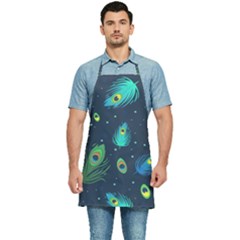 Blue Background Pattern Feather Peacock Kitchen Apron by uniart180623