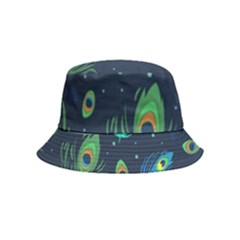 Blue Background Pattern Feather Peacock Bucket Hat (kids) by uniart180623