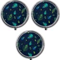 Blue Background Pattern Feather Peacock Mini Round Pill Box (Pack of 3) View1