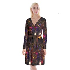 Abstract Light Star Design Laser Light Emitting Diode Long Sleeve Velvet Front Wrap Dress by uniart180623