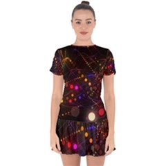 Abstract Light Star Design Laser Light Emitting Diode Drop Hem Mini Chiffon Dress by uniart180623