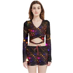 Abstract Light Star Design Laser Light Emitting Diode Velvet Wrap Crop Top And Shorts Set by uniart180623