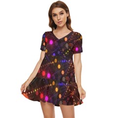 Abstract Light Star Design Laser Light Emitting Diode Tiered Short Sleeve Babydoll Dress by uniart180623