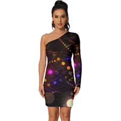 Abstract Light Star Design Laser Light Emitting Diode Long Sleeve One Shoulder Mini Dress by uniart180623