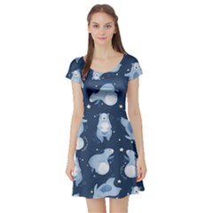 Bear Pattern Patterns Planet Animals Short Sleeve Skater Dress by uniart180623