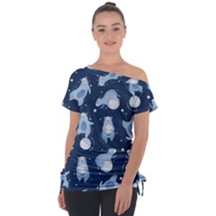 Bear Pattern Patterns Planet Animals Off Shoulder Tie-up Tee