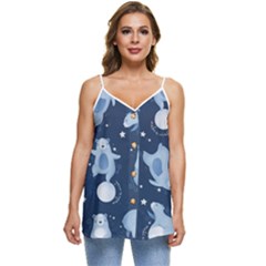 Bear Pattern Patterns Planet Animals Casual Spaghetti Strap Chiffon Top by uniart180623