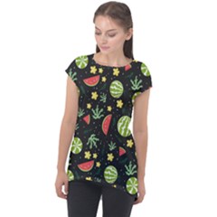 Watermelon Berries Patterns Pattern Cap Sleeve High Low Top by uniart180623