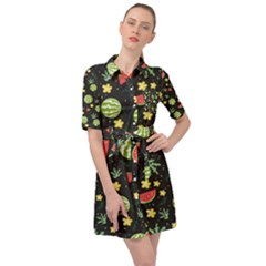 Watermelon Berries Patterns Pattern Belted Shirt Dress by uniart180623