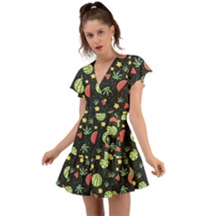 Watermelon Berries Patterns Pattern Flutter Sleeve Wrap Dress by uniart180623