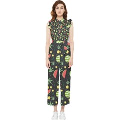 Watermelon Berries Patterns Pattern Women s Frill Top Chiffon Jumpsuit by uniart180623