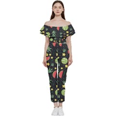 Watermelon Berries Patterns Pattern Bardot Ruffle Jumpsuit by uniart180623