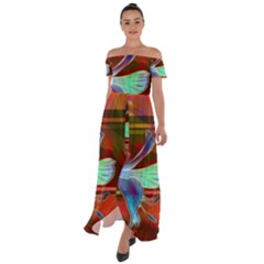 Abstract Fractal Design Digital Wallpaper Graphic Backdrop Off Shoulder Open Front Chiffon Dress by uniart180623