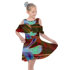 Abstract Fractal Design Digital Wallpaper Graphic Backdrop Kids  Shoulder Cutout Chiffon Dress by uniart180623