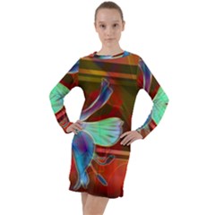 Abstract Fractal Design Digital Wallpaper Graphic Backdrop Long Sleeve Hoodie Dress by uniart180623