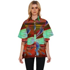 Abstract Fractal Design Digital Wallpaper Graphic Backdrop Women s Batwing Button Up Shirt