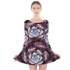 Flower Fractal Art Cool Petal Abstract Long Sleeve Velvet Skater Dress by uniart180623