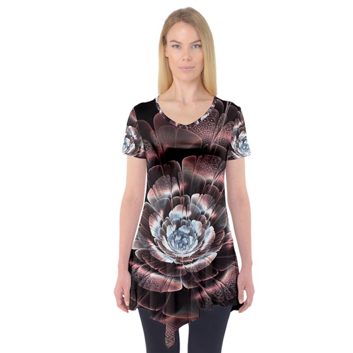 Flower Fractal Art Cool Petal Abstract Short Sleeve Tunic 