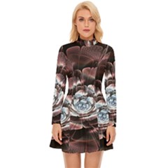 Flower Fractal Art Cool Petal Abstract Long Sleeve Velour Longline Dress by uniart180623