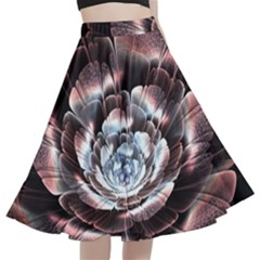 Flower Fractal Art Cool Petal Abstract A-line Full Circle Midi Skirt With Pocket