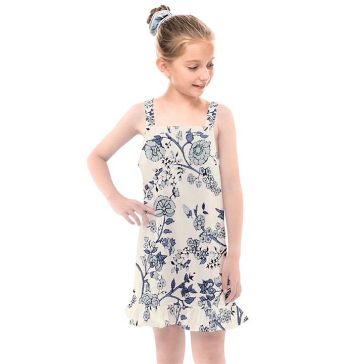 Vintage Background Blue Roses Rose Pattern Retro Kids  Overall Dress