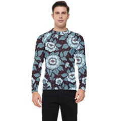 Vintage Floral Pattern Blue Damask Pattern Blue Vintage Men s Long Sleeve Rash Guard by uniart180623