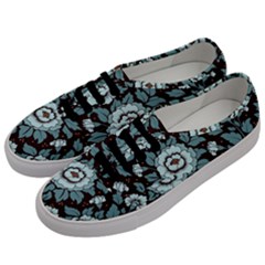 Vintage Floral Pattern Blue Damask Pattern Blue Vintage Men s Classic Low Top Sneakers by uniart180623