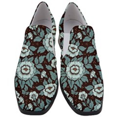 Vintage Floral Pattern Blue Damask Pattern Blue Vintage Women Slip On Heel Loafers by uniart180623