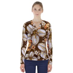 Flowers Pattern Floral Patterns Decorative Art V-neck Long Sleeve Top by uniart180623